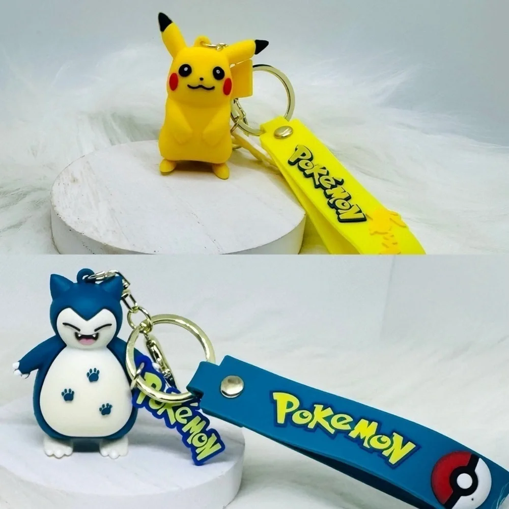 Pikachu and Snorlax Keychain Duo - Yellow and Blue